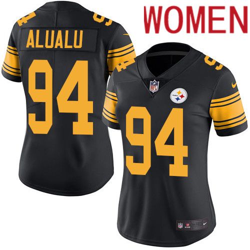 Women Pittsburgh Steelers 94 Tyson Alualu Nike Black Vapor Limited Rush NFL Jersey